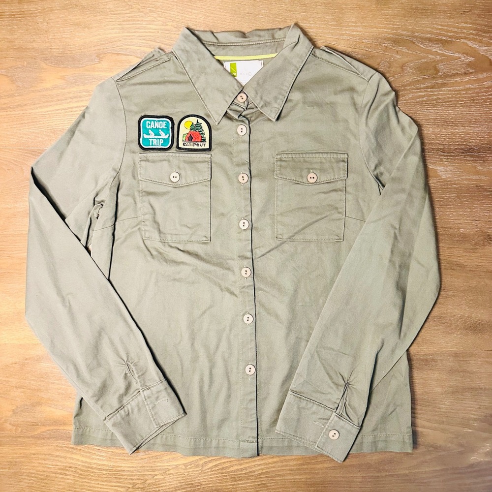 Urban Outfitters Mens Outdoor Adventure Button Up Camp Shirt Canoe Patche Size L